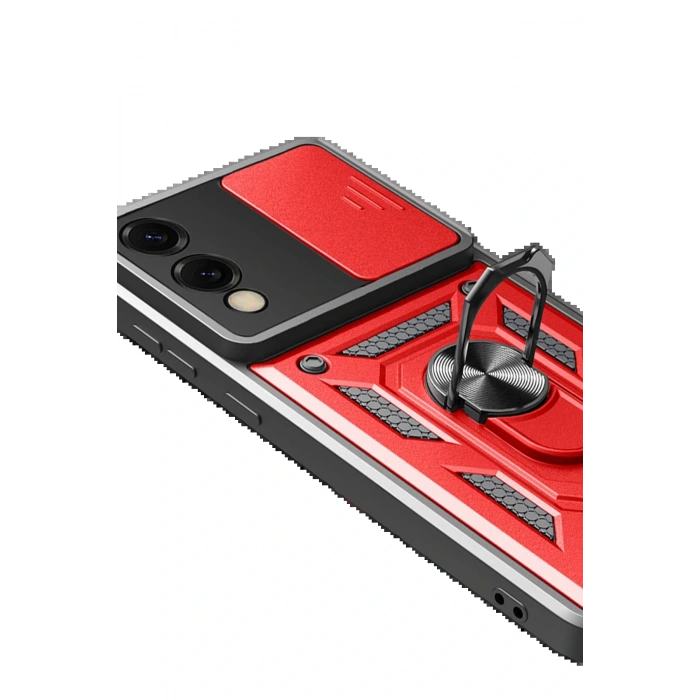 Samsung Galaxy S25 Edge Pars Lens Yüzüklü Silikon - Kırmızı