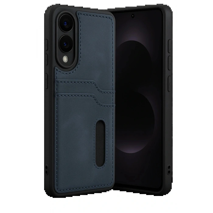 Samsung Galaxy S25 Edge Sara Kartvizitli Deri Kılıf - Lacivert