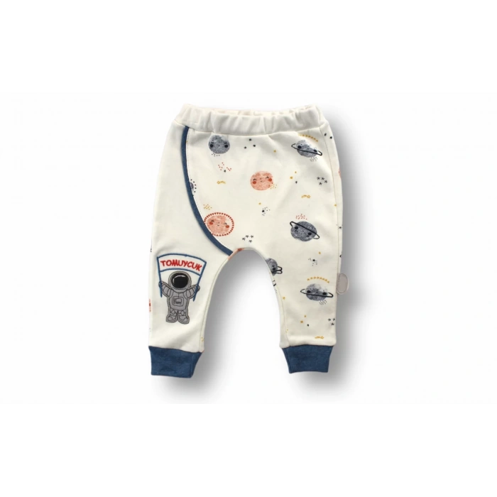 Şirin Kozmonot Nakışlı Şapkalı Uzun Kollu Zıbınlı 3lü Kız-erkek Bebek Takımı Ekru