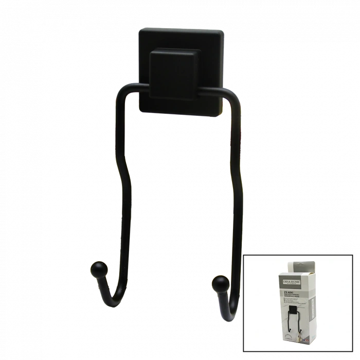 Siyah - 2li Metal Sarkık Askı Kare Güçlü Yapışkanlı 8x9x19cm (4172)