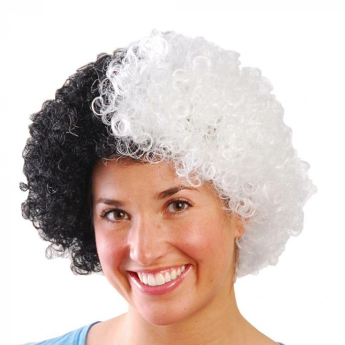 Siyah Beyaz Kıvırcık Afro Bonus Peruk Taraftar Bonus Saç (4172)