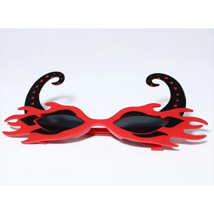 Siyah Boynuzlu Kırmızı Renk Alevli Parti Gözlüğü 21x10 Cm (4172)