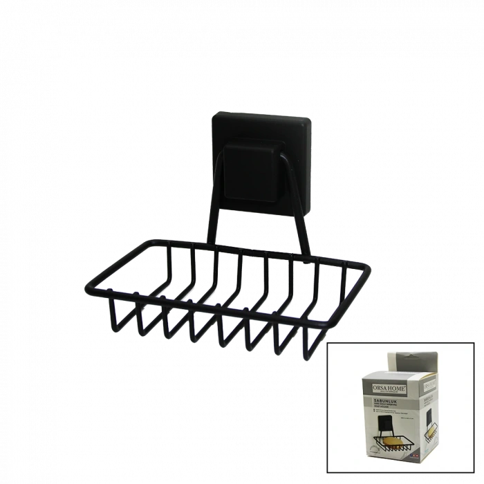 Siyah - Metal Katı Sabunluk Kare Güçlü Yapışkanlı 11x12.5x11cm (4172)
