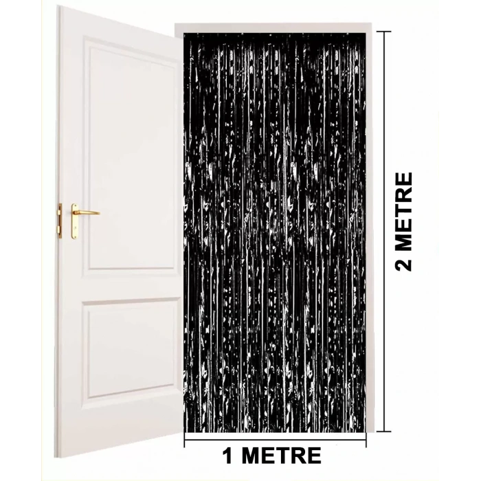Siyah Renk Ekstra Metalize Parlak Saçaklı Arka Fon Perde İthal A Kalite 1x2 Metre (4172)