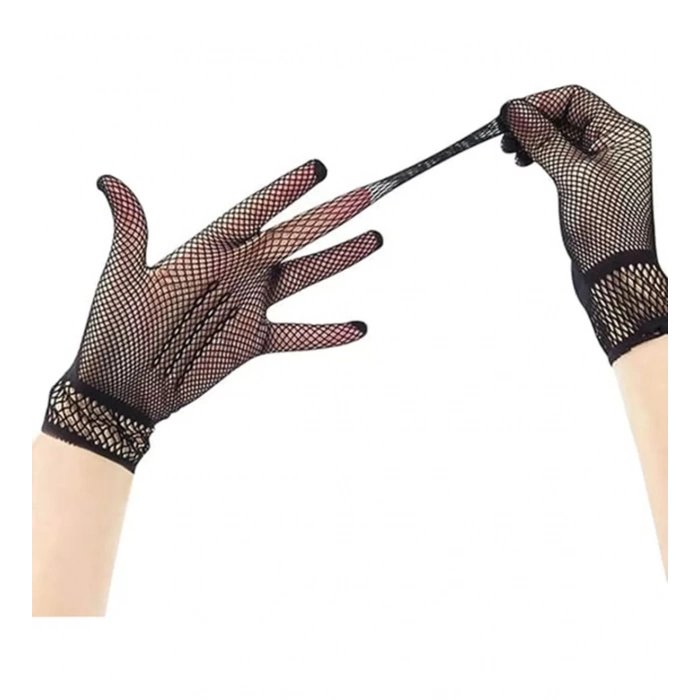 Siyah Renk Likralı File Eldiven Parmaklı Örgü Eldiven Yetişkin Boy (4172)