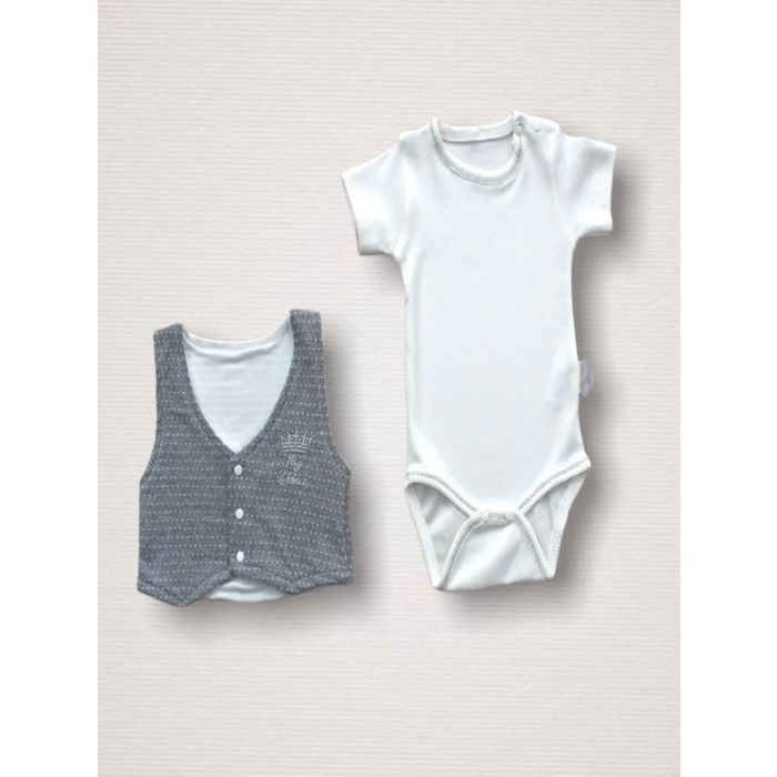 Süper Prens Nakışlı  10lu Zıbın Takımı Hastane Çıkışı Gri