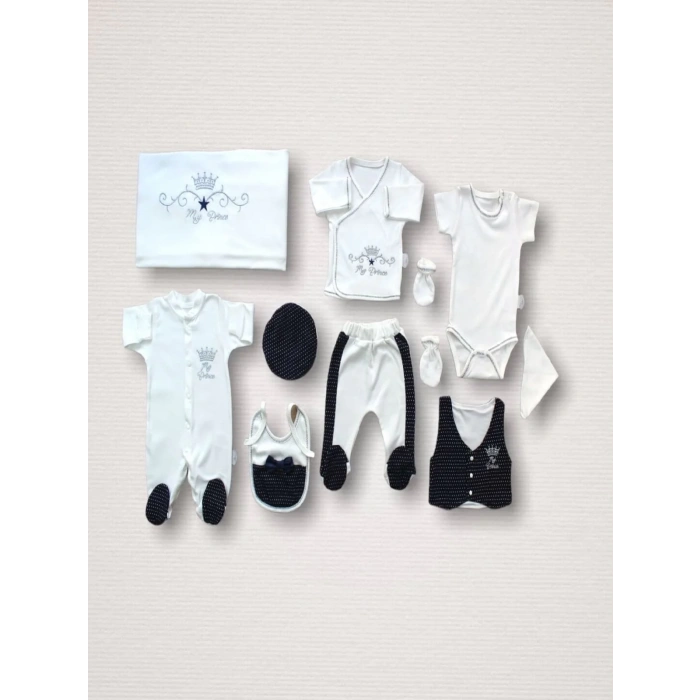 Süper Prens Nakışlı  10lu Zıbın Takımı Hastane Çıkışı Lacivert