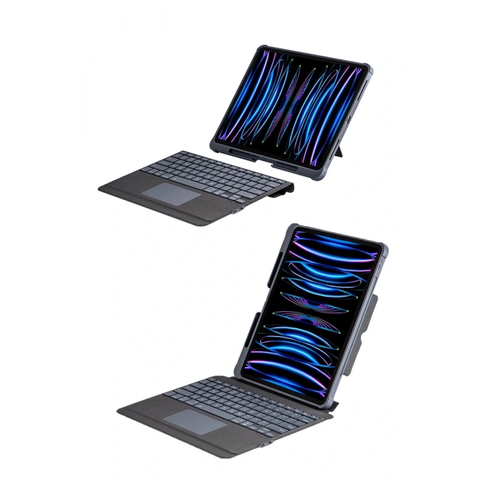 T5509D iPad Pro 12.9 (2022) Kılıf Palermo Ledli Klavyeli Standlı Tablet Kılıfı - Siyah
