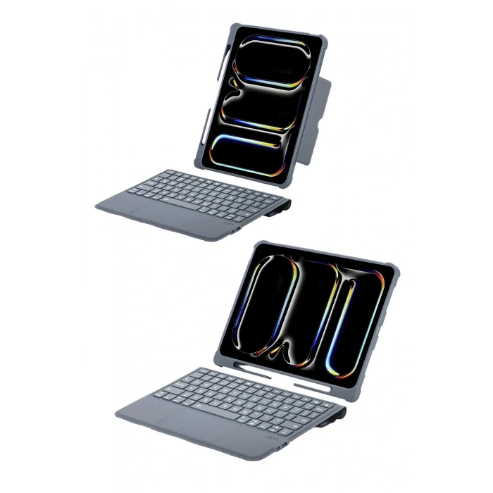 T5510D iPad Pro 13 (2024) Kılıf Palermo Ledli Klavyeli Standlı Tablet Kılıfı - Siyah