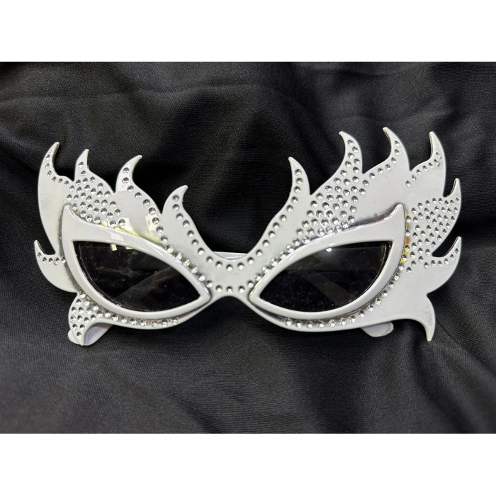 Taşlı Göz Kamaştıran Gecenin Yıldızı Beyaz Parti Alev Gözlük (4172)