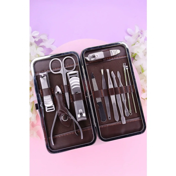 Tırnak Makası Tırnak Bakım Seti Deri Çantalı 12 Parça Set (4172)