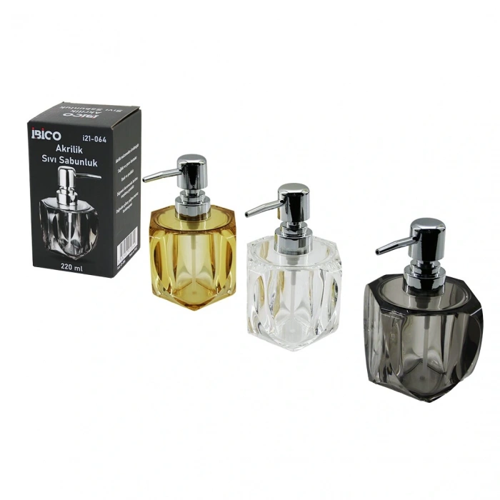Tombul Kare - 4-kalpli Gövde  Şeffaf - Renkli   Akrilik - Mika Kristal  Sıvı Sabunluk  220ml (4172)