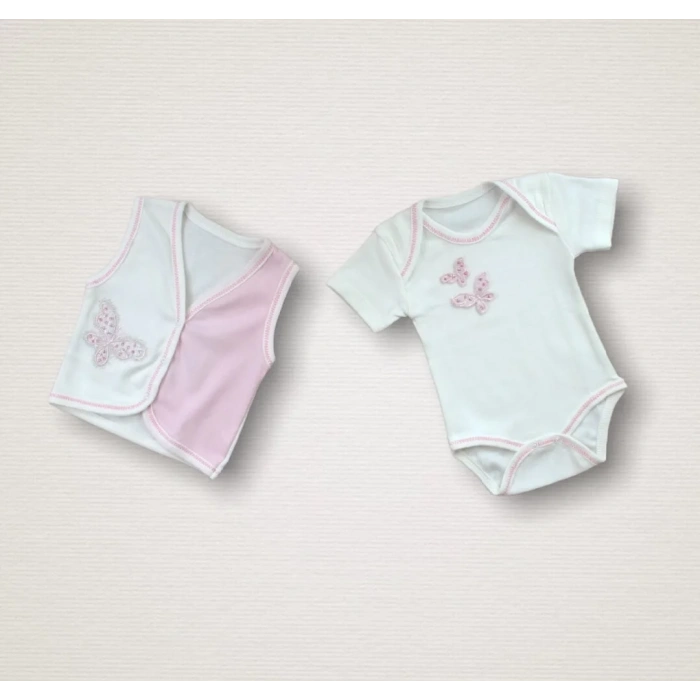 Uçan Kelebekler Nakışlı  10lu Zıbın Takımı Hastane Çıkışı Pembe