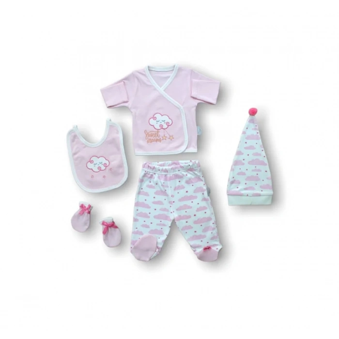 Uykucu Bulut Nakışlı  5li Zıbın Takımı Hastane Çıkışı Pembe