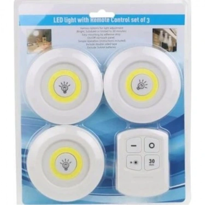 Uzaktan Kumandalı Yapışkanlı Kablosuz Pilli Led 3’lü (4172)