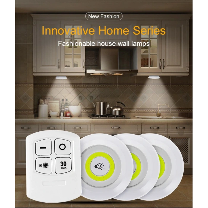 Uzaktan Kumandalı Yapışkanlı Kablosuz Pilli Led 3’lü (4172)