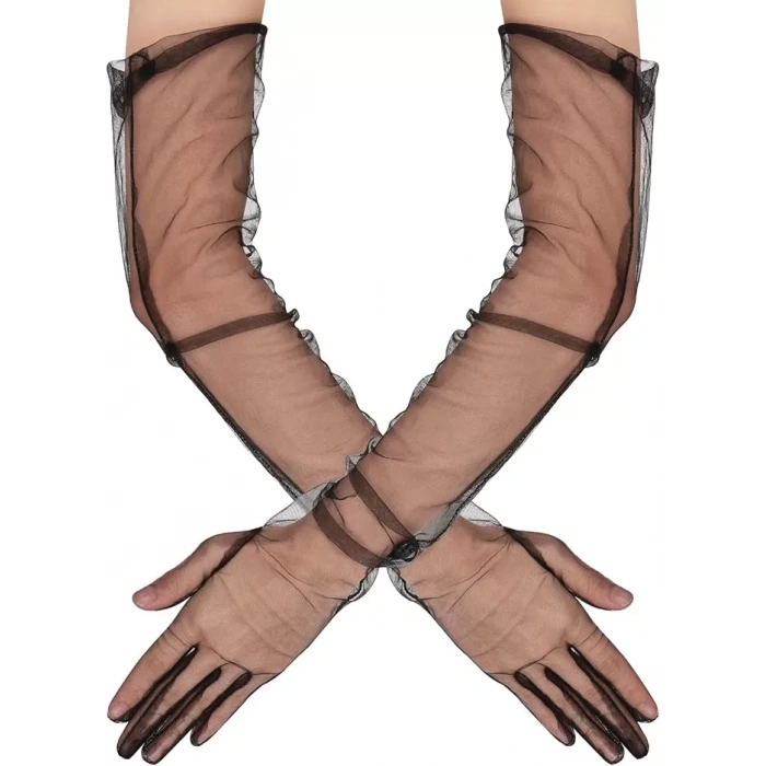 Uzun Boy Likralı Siyah Renk Yetişkin Mega Tül Eldiven 53 Cm (4172)