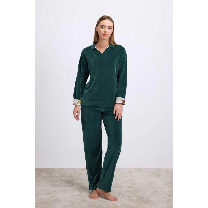Uzun Kollu Kadife Sweatshirt Ve Pantolon Pijama Takımı