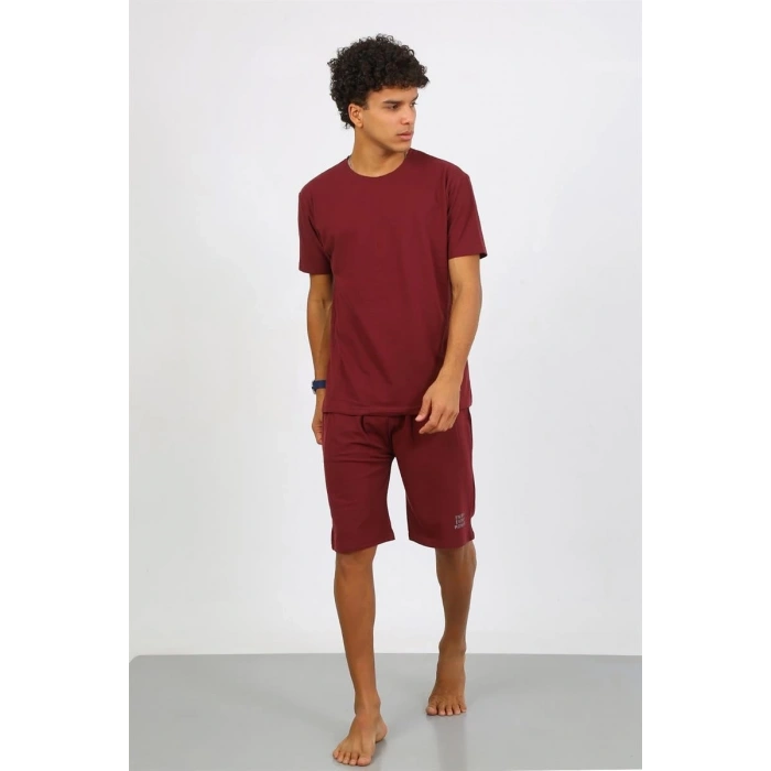 venüsshopping- Erkek Pamuk Lakost Alt Üst Kaprili Pijama Takım Bordo