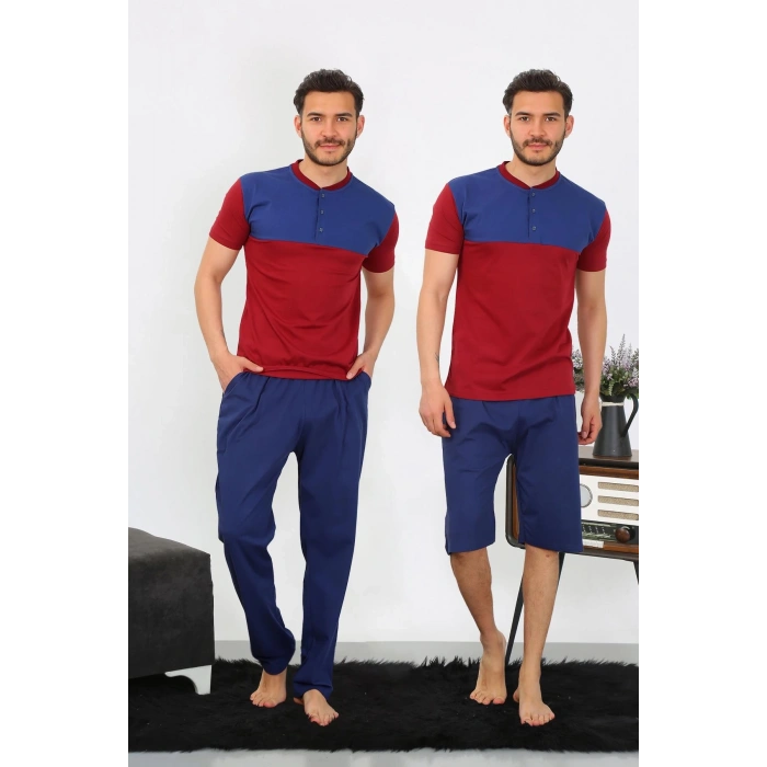 venüsshopping- Erkek Penye 3lü Parlamentmavi Parçalı Pijama Takımı