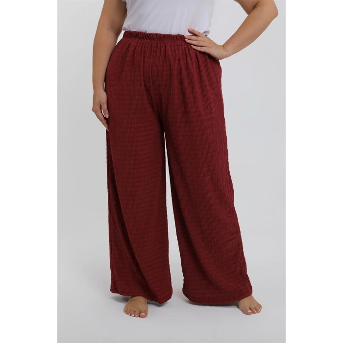 venüsshopping- Kadın Büyük Beden Bordo Rahat Kesim Baggy Tek Alt