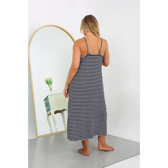 venüsshopping- Kadın Büyük Beden İp Askılı Pamuklu Uzun Gecelik