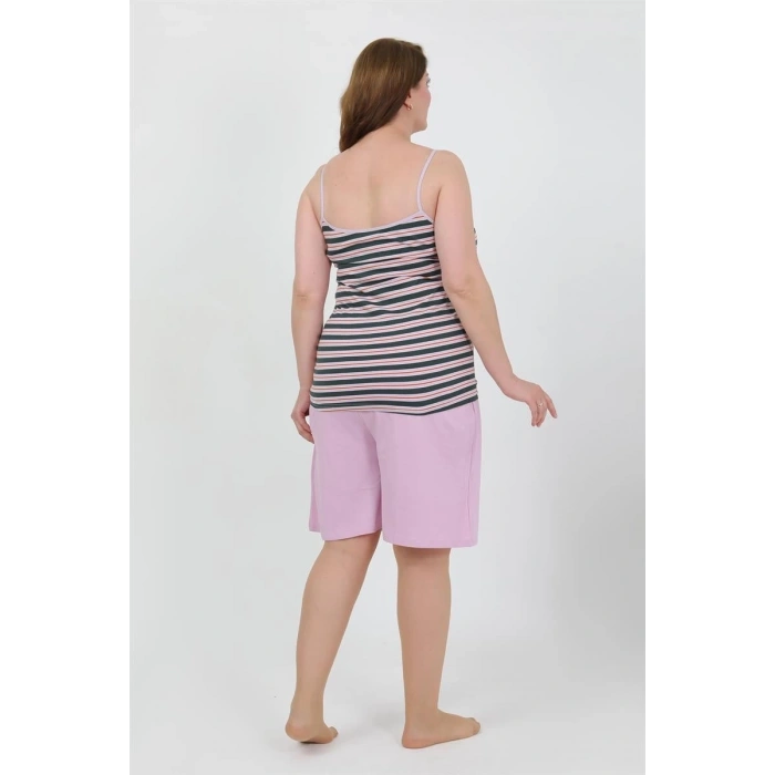 venüsshopping- Kadın Büyük Beden İp Askılı Penye Şortlu Takım Lila