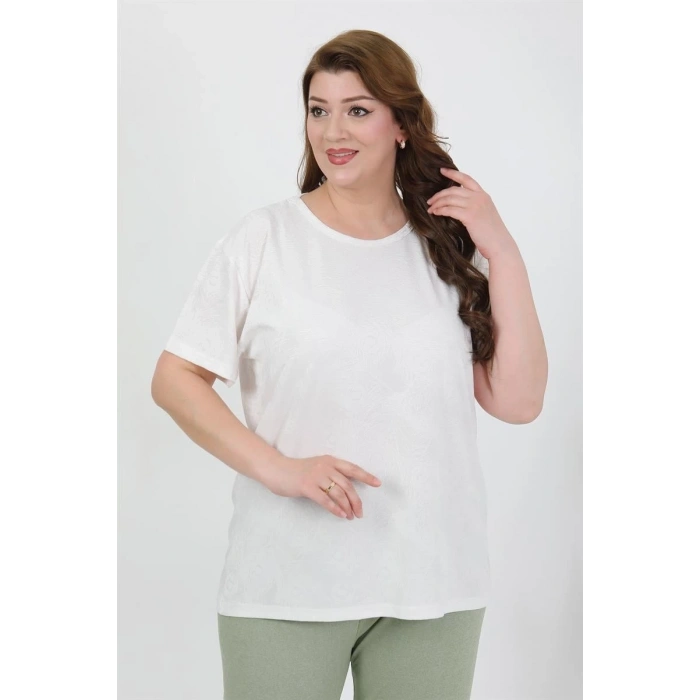 venüsshopping- Kadın Büyük Beden Kısa Kol Penye Pijama Takımı Beyaz