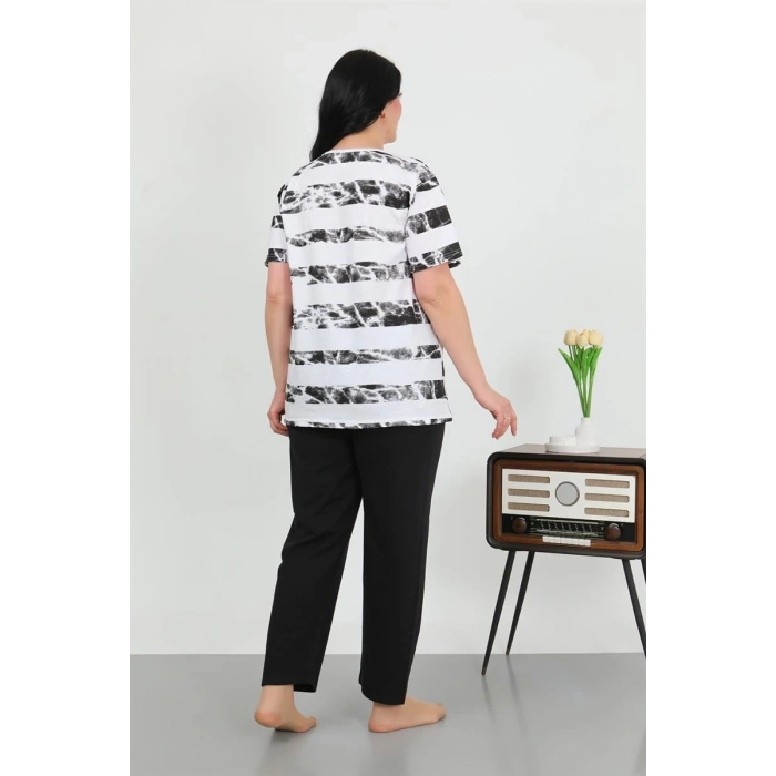 venüsshopping- Kadın Büyük Beden Kısa Kol Penye Pijama Takımı Beyaz