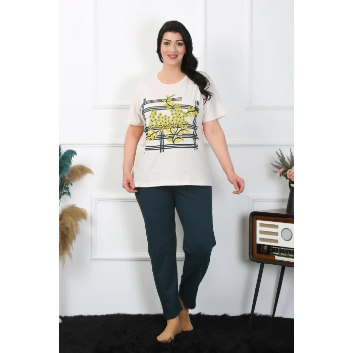 venüsshopping- Kadın Büyük Beden Krem Pijama Takımı