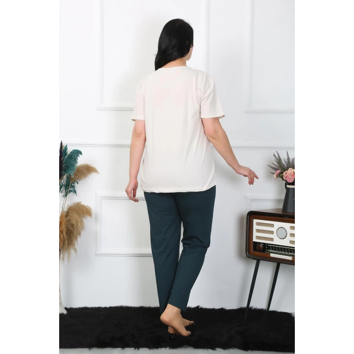 venüsshopping- Kadın Büyük Beden Krem Pijama Takımı