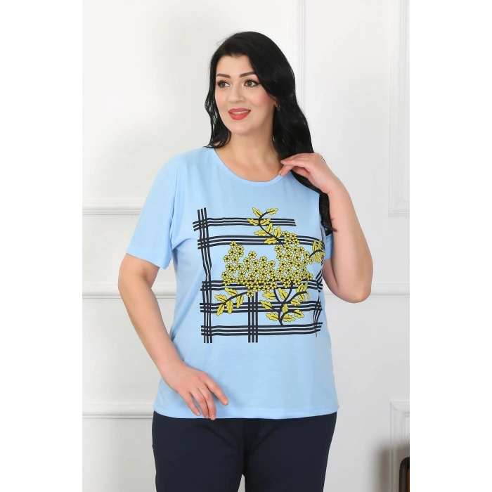 venüsshopping- Kadın Büyük Beden Mavi Pijama Takımı