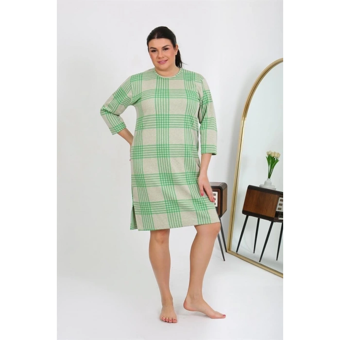 venüsshopping- Kadın Büyük Beden Penye Gecelik Ev Elbisesi Yeşil