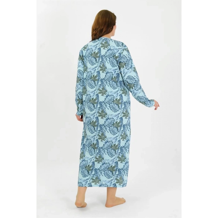 venüsshopping- Kadın Büyük Beden Uzun Kol Mavi Anne Gecelik