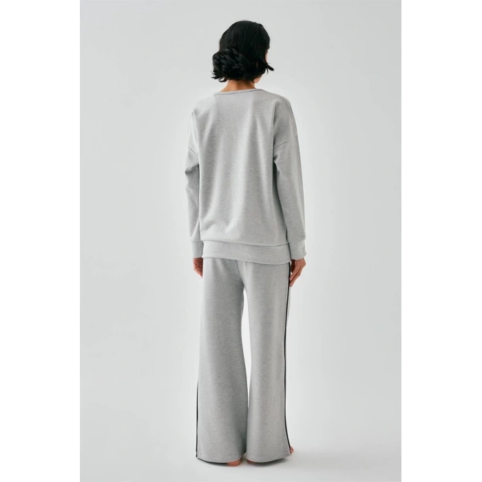venüsshopping- Kadın Gri Yay Burcu Oversize 2 İplik Eşofman Ev Giyim Takımı