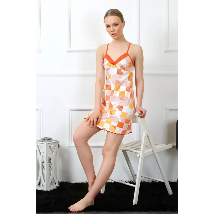 venüsshopping- Kadın İp Askılı Penye Gecelik Turuncu