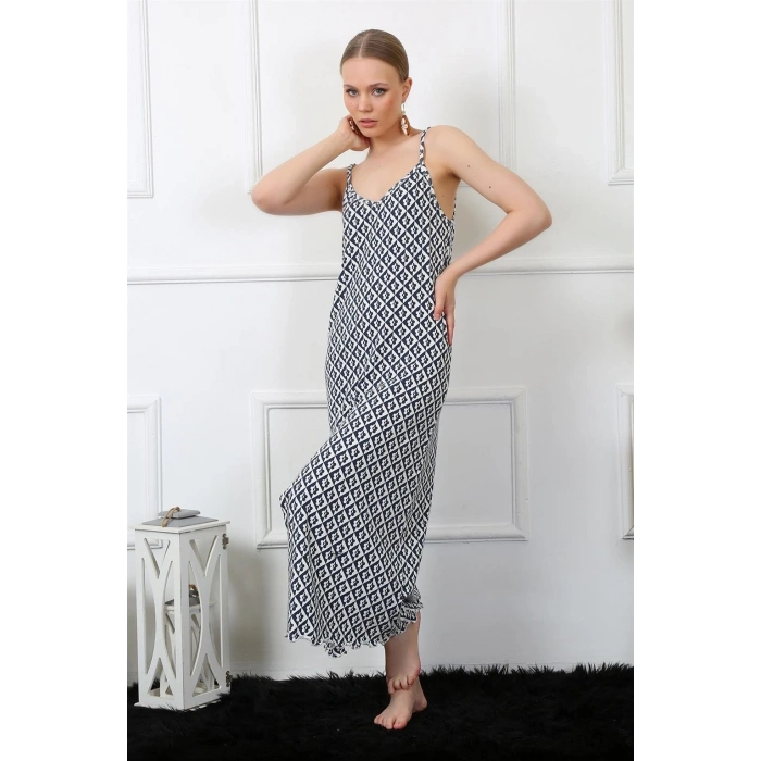 venüsshopping- Kadın İp Askılı Uzun Gecelik Lacivert