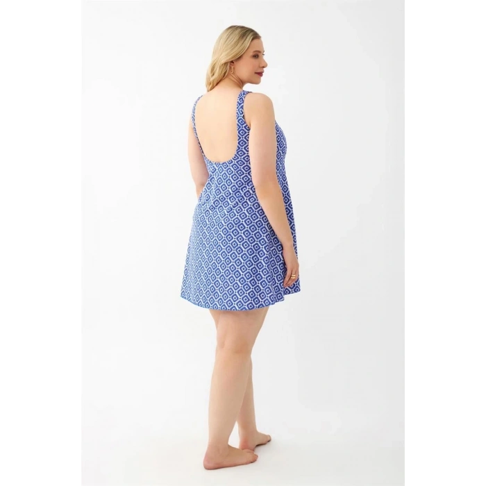 venüsshopping- Kadın Mavi Desenli Büyük Beden Elbise Mayo