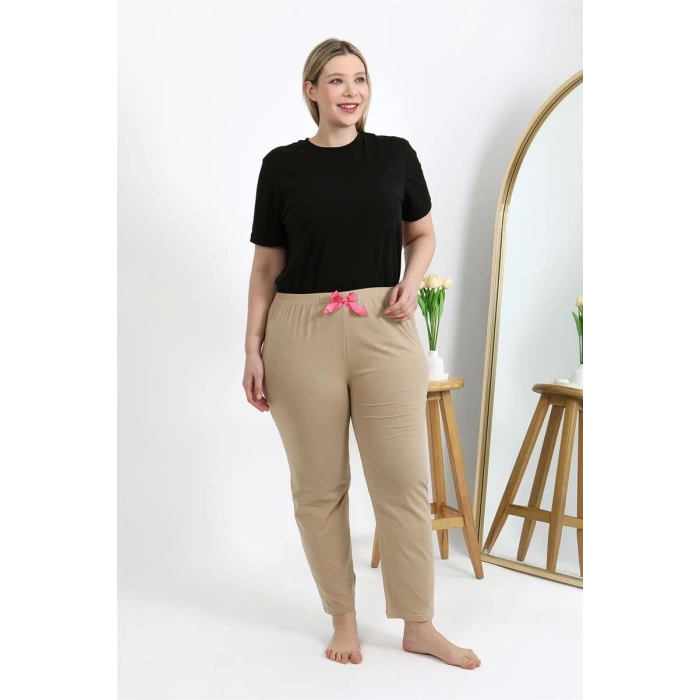 venüsshopping- Kadın Pamuklu Büyük Beden Alt Pijama Bej