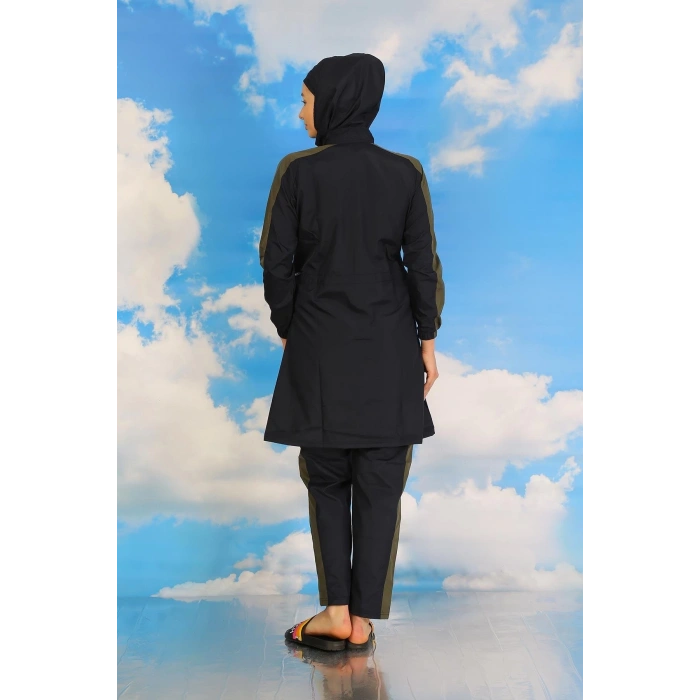 venüsshopping- Kadın Pantolonlu Kolu Şeritli Tam Tesettür Mayo Lacivert