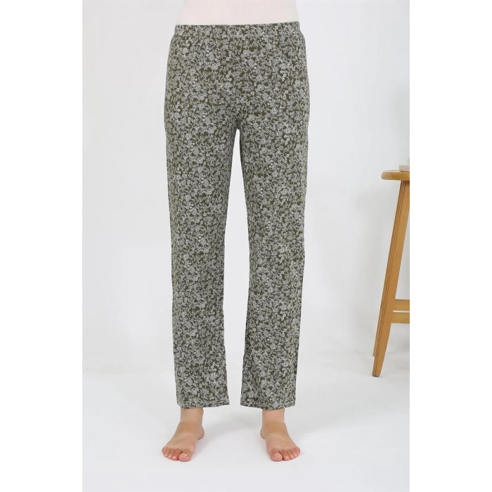 venüsshopping- Kadın Penye Desenli Tek Alt Pijama Haki