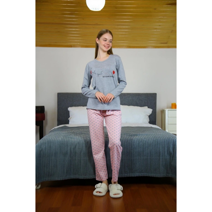 venüsshopping- Kadın Penye Uzun Kol Pijama Takım Gri