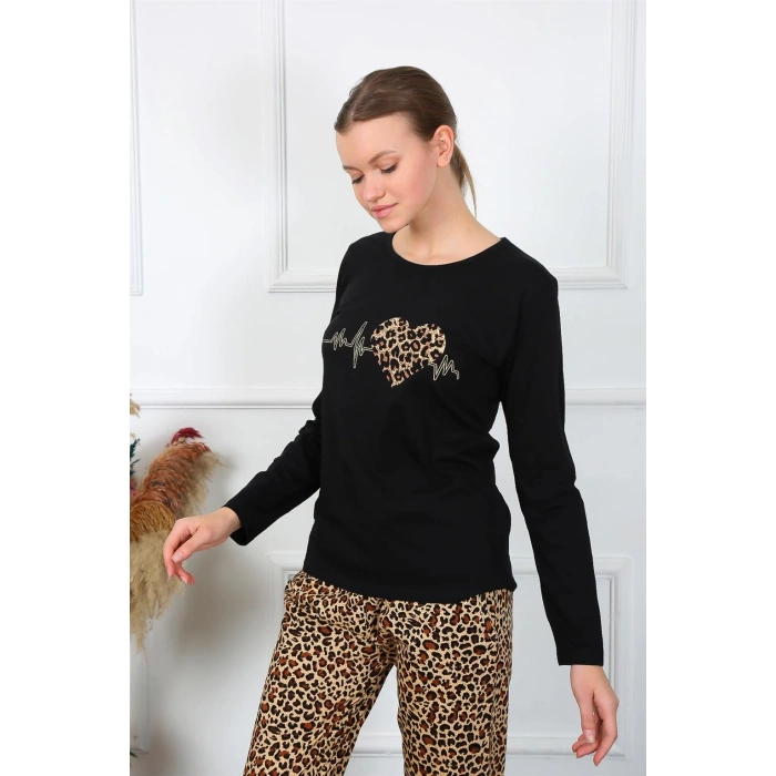 venüsshopping- Kadın Penye Uzun Kol Pijama Takım Siyah