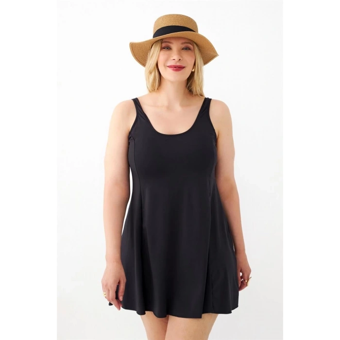 venüsshopping- Kadın Siyah Büyük Beden Düz Elbise Mayo