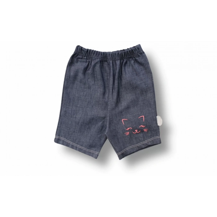 Vip Kedi Baskılı Bandanalı Kısa Kollu Sweat 3lü Kız Bebek Takımı Pudra