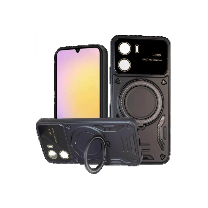 Vivo Y16 Kılıf Joy Lens Standlı Kapak - Siyah