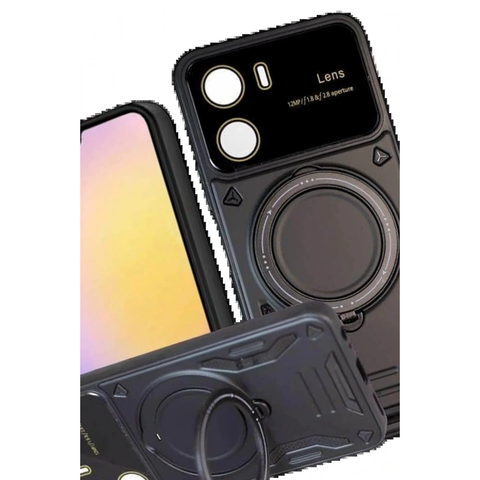 Vivo Y16 Kılıf Joy Lens Standlı Kapak - Siyah