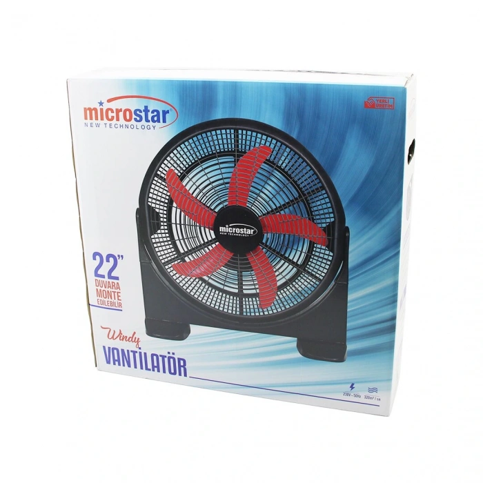 Windy 22 İnç = 55cm Fan Vantilatör 2in1=masa Altı - Duvara Monte 180 Derece 3-kademe Hız 5-pls.kanat Hc-1045 (4172)