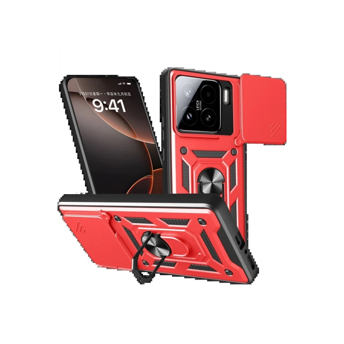 Xiaomi Mi 15 Kılıf Pars Lens Yüzüklü Silikon - Kırmızı