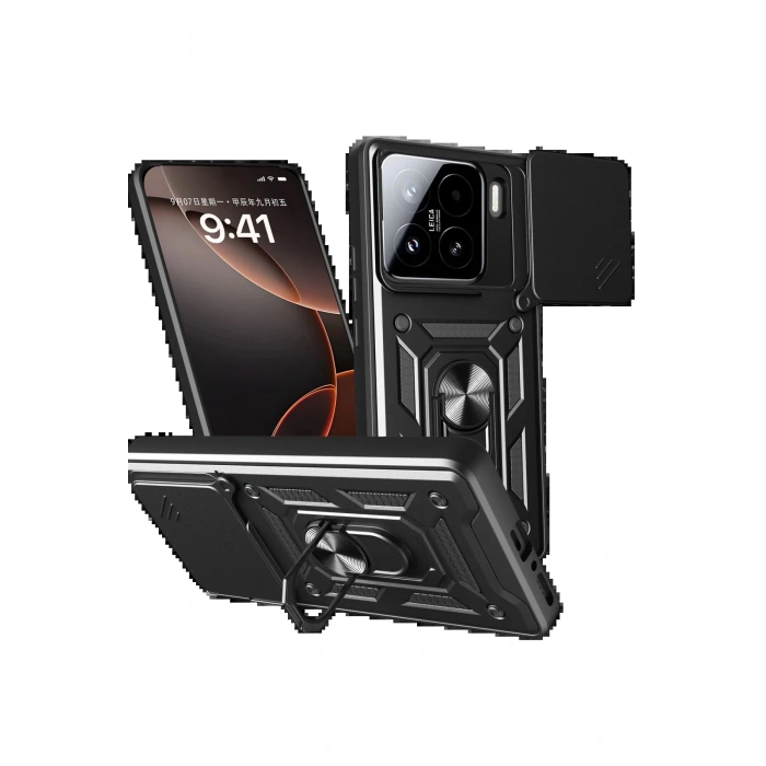 Xiaomi Mi 15 Kılıf Pars Lens Yüzüklü Silikon - Siyah